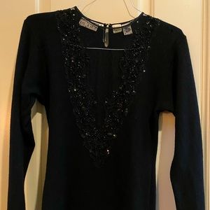Black Kenar lambswool M sweater with lace and beads.  Super sexy front.
